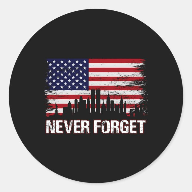 Sticker Rond N'oubliez jamais le drapeau américain 911 Patrioti (Devant)