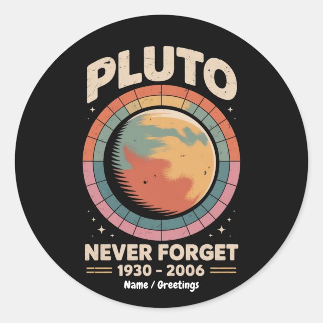 Sticker Rond N'oubliez jamais Pluto 1930-2006 drôle espace rétr (Devant)