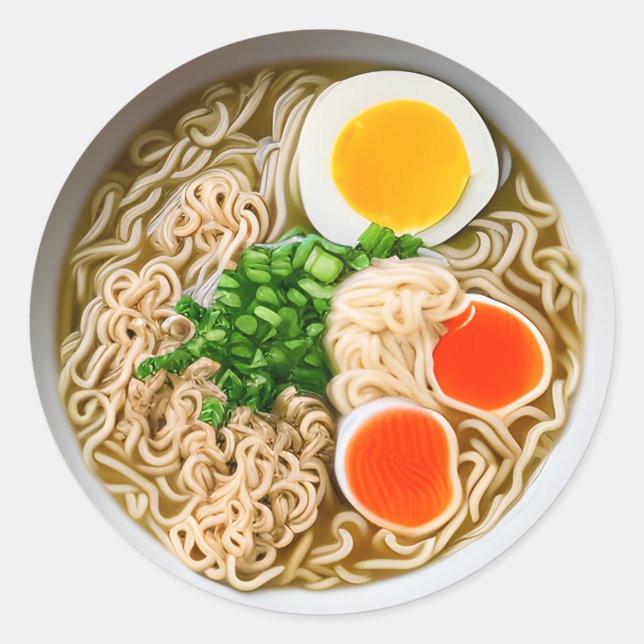 Sticker Rond Nouilles de Ramen avec nourriture pour oeufs bouil (Devant)