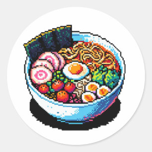Sticker Rond Nouilles Pixel Art Ramen