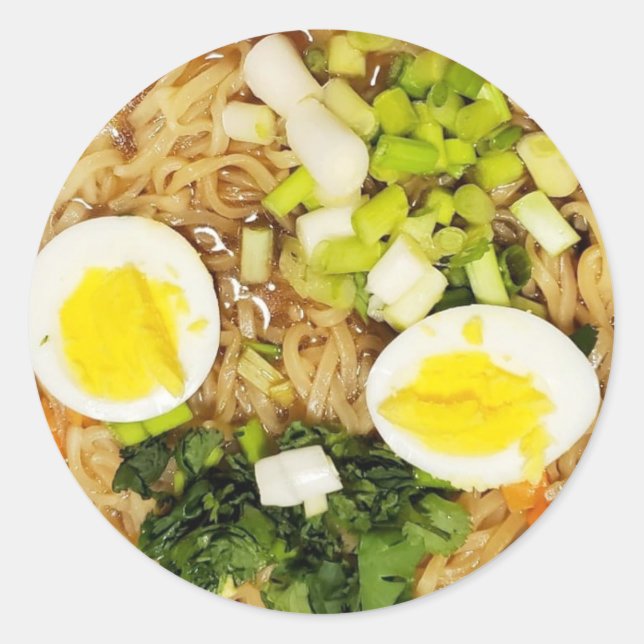 Sticker Rond Nouilles, Ramen Funny Soupe Photo (Devant)