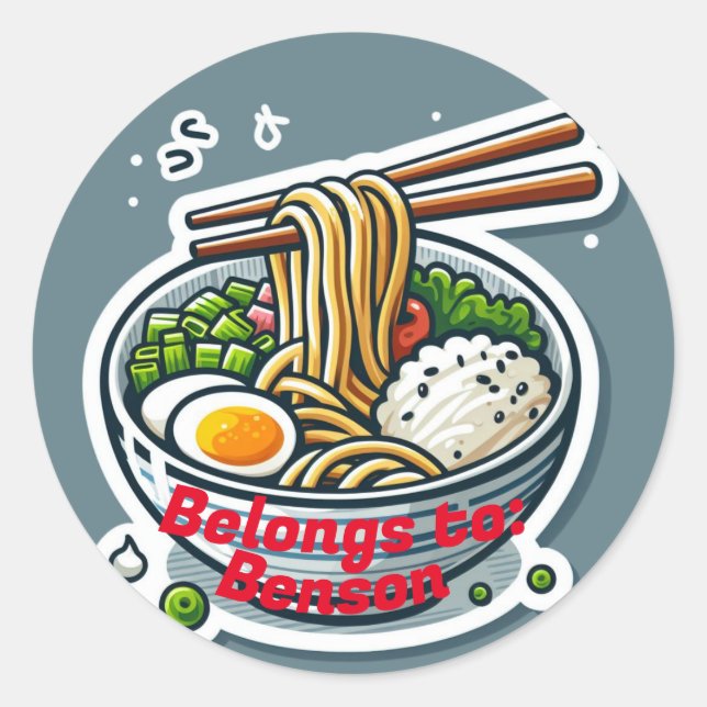 Sticker Rond Nouilles Udo, Votre Nom d'enfant, Retour à l'école (Devant)