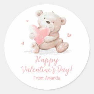 Sticker Rond Noun ours en peluche avec nom Saint-Valentin
