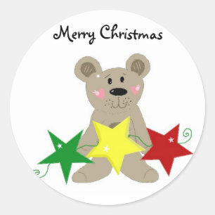 Sticker Rond Nounours avec étoiles de fête
