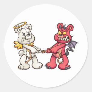 Sticker Rond nounours d'anges et de diables dans un remorqueur 