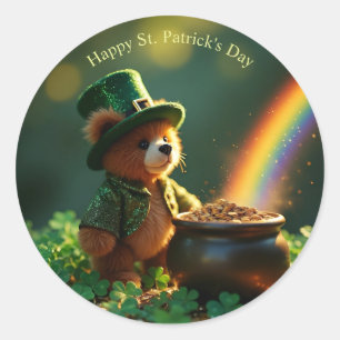 Sticker Rond Nounours d'ours en peluche de la Saint-Patrick