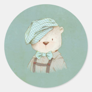 Sticker Rond Nounours en chapeau mignon doux adorable fantaisie