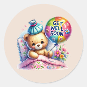 Sticker Rond Nounours mignon pour un prompt rétablissement 