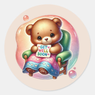 Sticker Rond Nounours mignon pour un prompt rétablissement