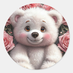 Sticker Rond Nounours ours en peluche mignon