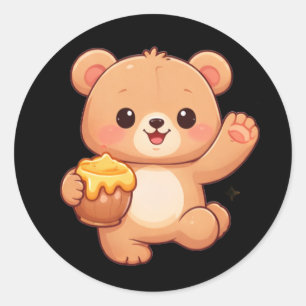 Sticker Rond Nounours Ours Miel Mignon