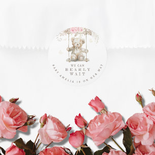 Sticker Rond Nounours Teddy Aquarelle On Peut à peine Attendre