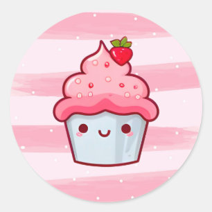 Sticker Rond Nourriture de cupcake de dessin animé rose japonai