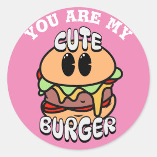 Sticker Rond Nourriture, hamburger mignon, cadeau sucré et humo