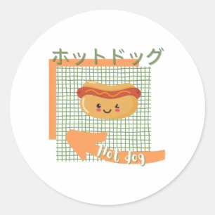 Sticker Rond nourriture kawaii - mignon Hot dog, orange, vert