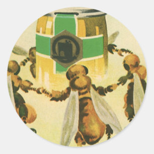 Sticker Rond Nourriture Vintage, Abeilles Biologiques Dansant P