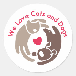 Sticker Rond nous aimons les chats et les chiens