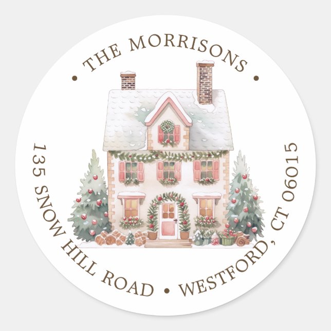 Sticker Rond Nous avons déménagé la maison d'hiver Nouvelle adr (Devant)