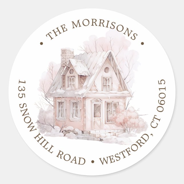 Sticker Rond Nous avons déménagé la maison d'hiver Nouvelle adr (Devant)