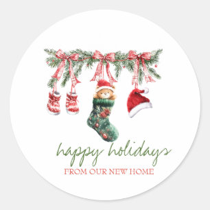Sticker Rond Nous avons déménagé Red Santa Baby Christmas Cloth