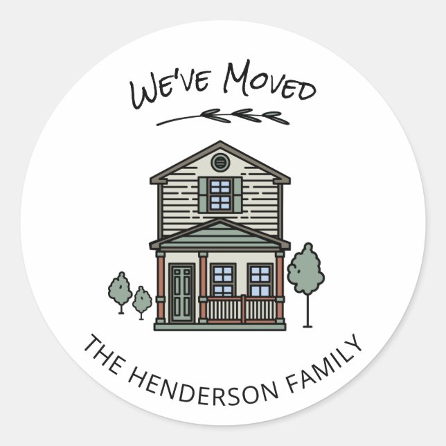 Sticker Rond Nous avons déménagé Simple Rustic Home Moving Fair (Devant)