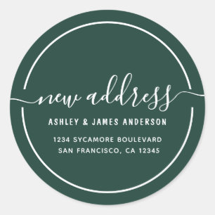 Sticker Rond Nous avons déplacé Dark Green New Address étiquett