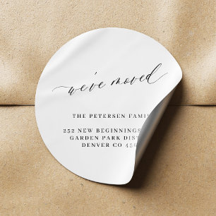 Sticker Rond Nous avons déplacé noir blanc élégant script nouve