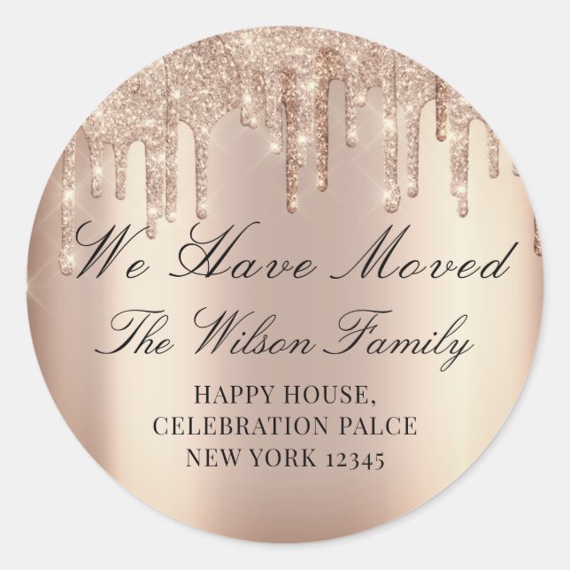 Sticker Rond Nous Avons Déplacé Parties scintillant RSVP Blush  (Devant)