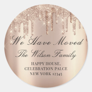 Sticker Rond Nous Avons Déplacé Parties scintillant RSVP Blush 