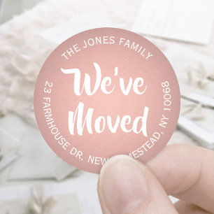 Sticker Rond Nous avons déplacé Rose Gold Faux Foil Adresse de 