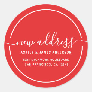 Sticker Rond Nous avons déplacé une nouvelle adresse rouge bril
