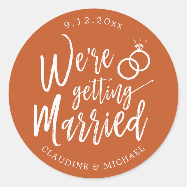 Sticker Rond Nous nous marions | Terracotta Orange (Devant)