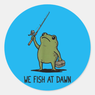 Sticker Rond Nous pêchons à l'aube Grenouille mignonne Mème gra