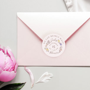 Sticker Rond Nous Pouvons Attendre Rapidement Baby shower Flora