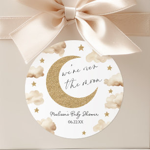 Sticker Rond Nous sommes au-dessus de la Lune Baby Shower Bohèm