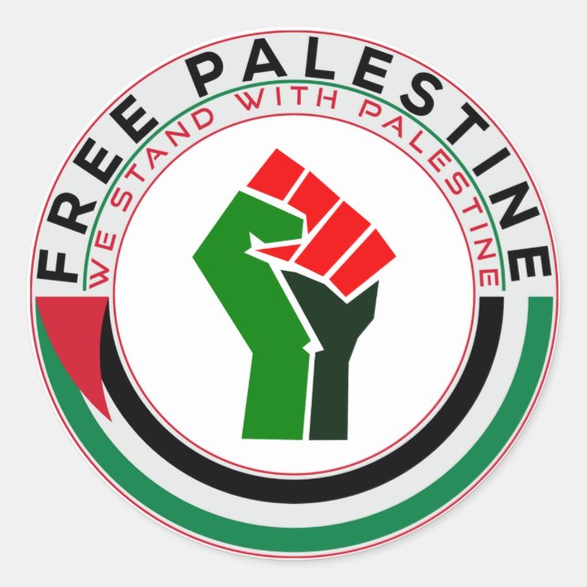 Sticker Rond Nous sommes avec la Palestine, Palestine libre, (Devant)