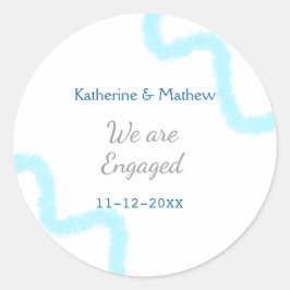 Sticker Rond Nous sommes fiancés spirale stylée aquarelle bleu 