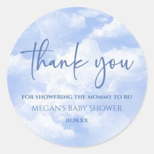 Sticker Rond Nous Sommes Sur Cloud Neuf Baby shower Bleu