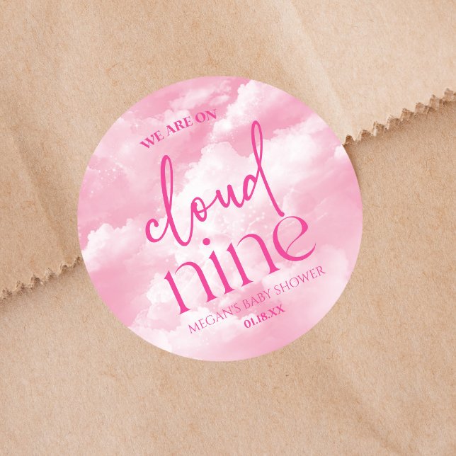 Sticker Rond Nous Sommes Sur Cloud Neuf Baby shower Rose (Créateur téléchargé)