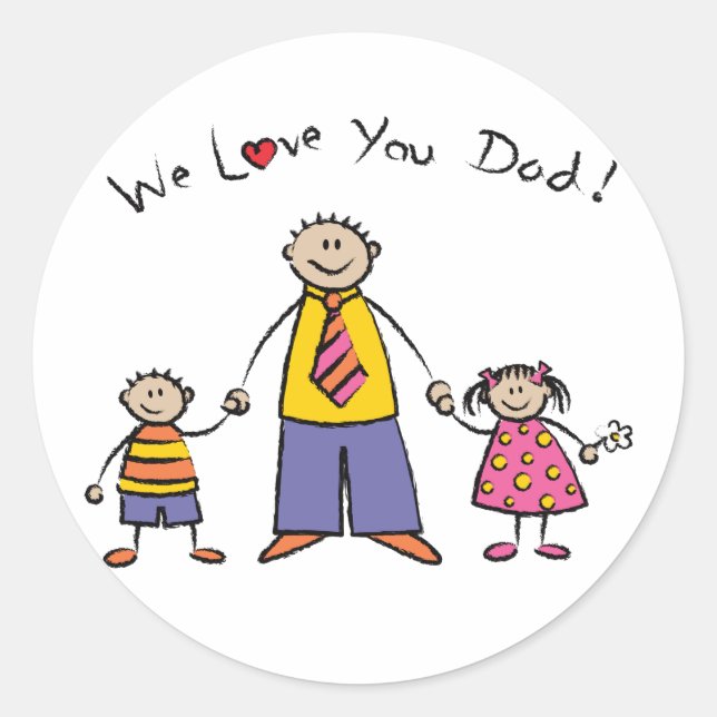 Sticker Rond Nous t'aimons Papa Cartoon Famille Bonne Fête des  (Devant)