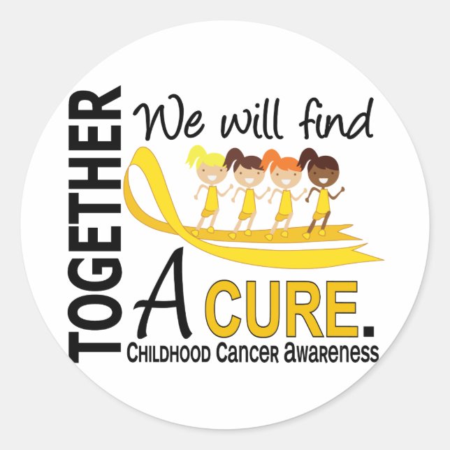 Sticker Rond Nous Trouverons Un Cancer Cure Chez L'Enfance (Devant)
