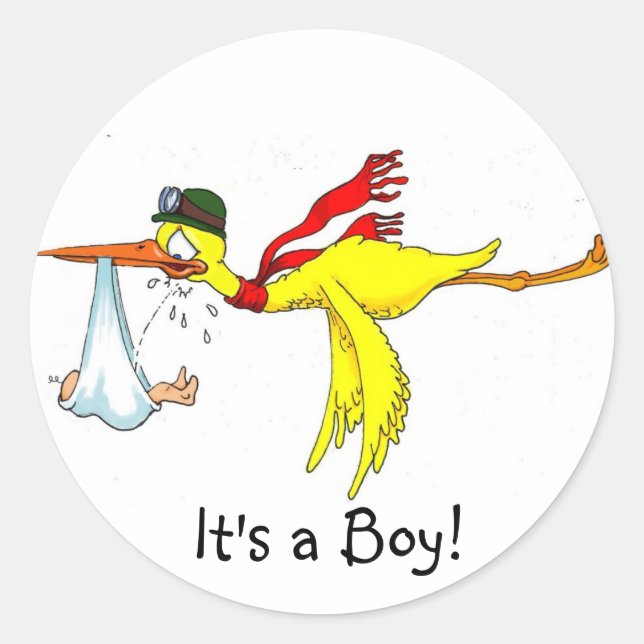 Sticker Rond Nouveau bébé Peeing sur la cigogne ! (Devant)