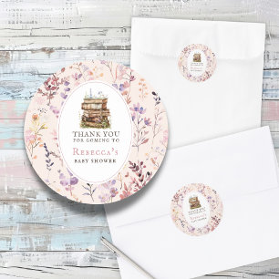 Sticker Rond Nouveau chapitre baby shower aquarelle, fleur sauv