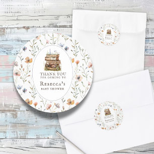 Sticker Rond Nouveau chapitre baby shower aquarelle, fleur sauv