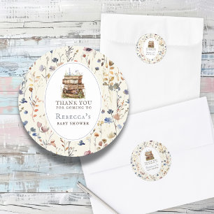 Sticker Rond Nouveau chapitre baby shower aquarelle, fleur sauv