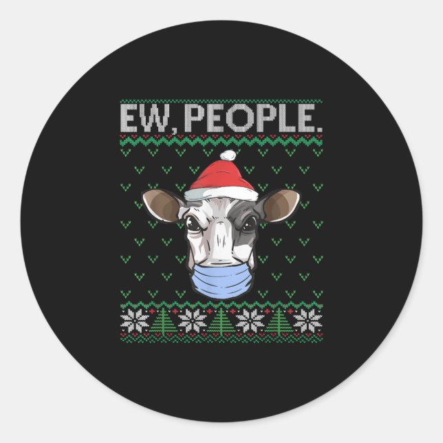 Sticker Rond Nouveau gens Masque Visage Vache Père Noël Fermier (Devant)