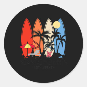Sticker Rond Nouveau Jersey Seaside Heights Planche de Surf Rét