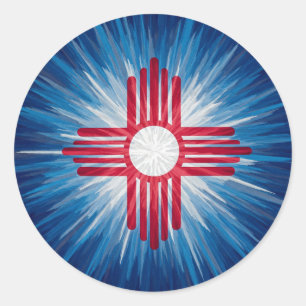 Sticker Rond Nouveau-Mexique Rouge Blanc et Bleu