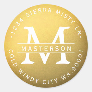 Sticker Rond Nouveau Monogramme Gold Circulaire Adresse de reto