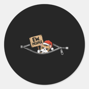 Sticker Rond Nouveautés Drôle Mignonne Chat De Noël Pour Kitty 